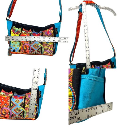 Laurel Burch Vibrant Cats Crossbody Bag Tassel Charm Beaded Sequins Art to Wear - Picture 7 of 10